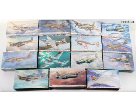 Sixteen Hasegawa 1:72 scale Japanese bomber model kits, including Kugisho P1Y1 and P1Y2-S bombers, Mitsubishi Ki67 Heavy bomb