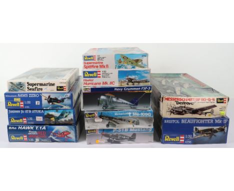 Eleven Revell 1:32 scale model Aircraft kits, four unopened kits RAF Red Arrows Bae Hawk T.1A, Messerschmitt Me-109G, Junkers