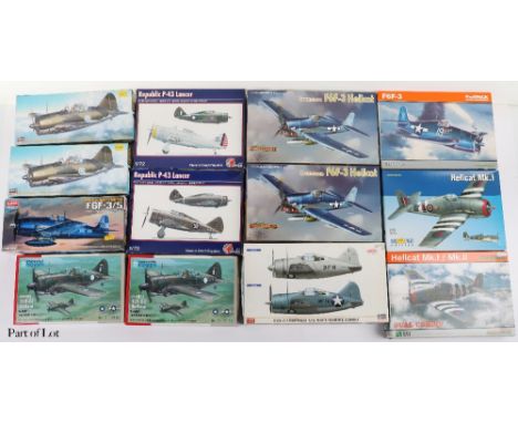 Twenty-three 1:72 scale WW2 fighter model kits, five Hellcat fighters by Eduard and Dragon, Hasegawa Buffalo combo set and tw