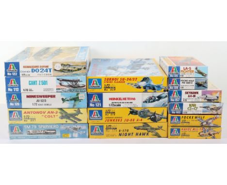 Fifteen Italeri 1:72 scale model Aircraft kits, three cellophane wrapped kits SM79 Sparviero, Antonov AN-2 ‘Colt’, Ju52 Mines