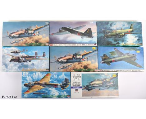 Seventeen 1:72 scale WW2 Japanese Twin Propeller fighter model kits, fifteen Hasegawa kits including various Mitsubishi Attac