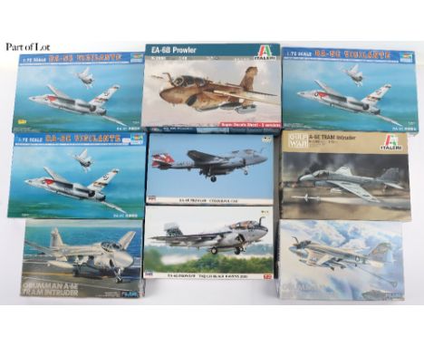 Twenty 1:72 scale A-6 Intruders, EA-6B Prowlers and 5A-5C Vigilante fighter Jet model kits, makes include Trumpeter, Hasegawa