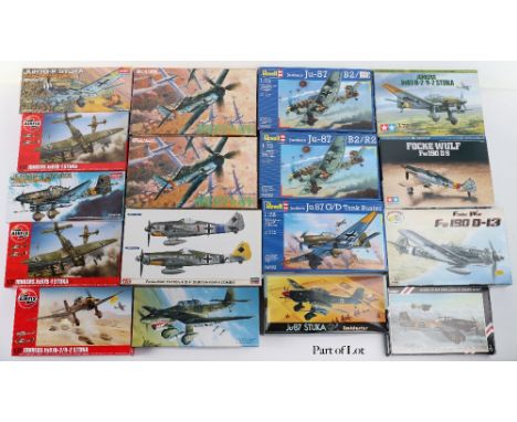 Forty 1:72 scale JU87 and Focke-Wulf Fighter plane model kits, 5xFujimi, 3xHasegawa, 2xTamiya, 6xItaleri, 4xDragon models and