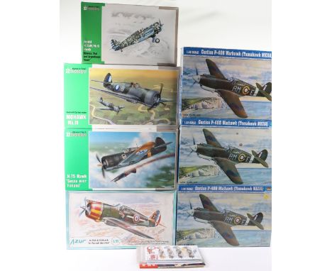 Seven 1:32 scale model Aircraft kits, 3xTrumpeter Curtiss P-40B Warhawk’s, 3xSpecial Hobby H-75 Hawk, Mohawk Mk.IV and H-75M/