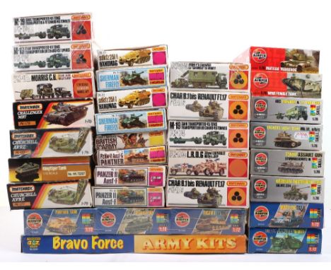 Thirty Airfix/Matchbox 1:72/76 scale military model kits, including, 1:76 Matchbox set, British 8th army, Sherman firefly, Pa