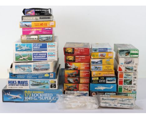 Thirty various 1:72 scale model Aircraft kits, seventeen small kits two unopened fifteen contents bagged including 5xFrog Spi