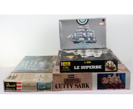 Three Revell mixed scale Ship model kits, including, 1:1200 scale the Thermopylae, 1:220 scale Cutty Sark, Museum classic Cut