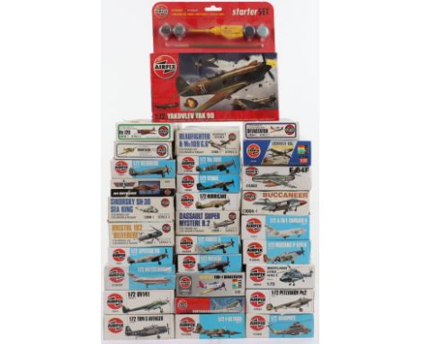 Thirty Airfix 1:72 scale aircraft model kits, including, Bristol 192 “belvedere”, Spitfire vb, dogfight double Beaufigter &am