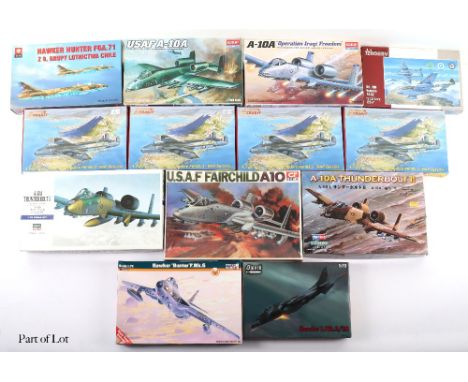 Collection of forty-three various 1:72 scale fighter Jet model kits, including nine Harrier jets by Hasegawa, Airfix and othe