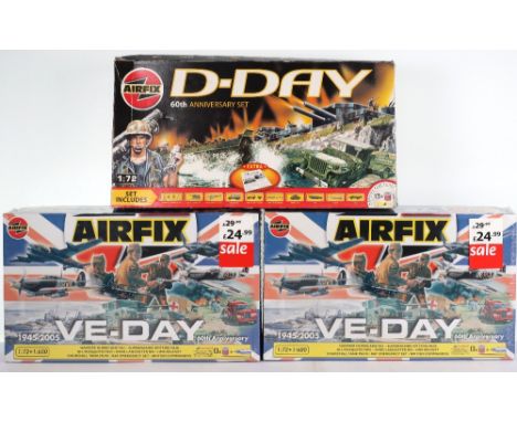 Three multi set Airfix 1:72 scale Milltary model kits, including, two sealed VE Day 60th Anniversary sets 1945-2005 which inc