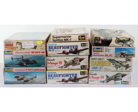 Eleven Revell 1:32 scale model Aircraft kits, unopened Kawasaki Ki61 Hien Tony, opened 2xDassault Mirage III and Harrier Jump