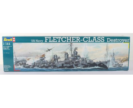 Revell 1:114 scale US Navy Fletcher-Class Destroyer model kit, unopened and in outer cardboard packing.