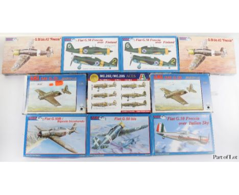 Twenty-four 1:32 and 1:72 scale Italian W.W.II fighter model kits, 4xSpecial Hobby 1:32 scale Fiat G.50-II Freccia fighters e