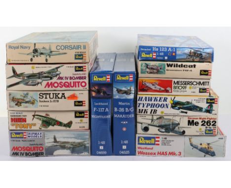 Thirteen Revell 1:32 scale model Aircraft kits, Corsair II, Grumman Wildcat, Messerschmitt, Stuka Junkers, Kawasaki Hien Tony