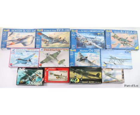 Twenty-nine 1:72 scale Luftwaffe W.W.II fighter model kits, eighteen various Messerschmitt Bf 109 fighter planes including 12