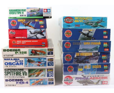 Fourteen various 1:32 and 1:48 scale model Aircraft kits, 4xHasegawa 1:32 scale Boeing F-4B-4 US Navy, Boeing P-12E, Nakajima