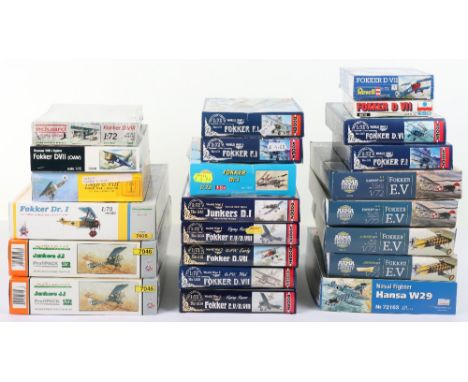 Forty-seven 1:72 scale German and Japanese model Aircraft kits, including twenty-five W.W.I German fighters by Eduard, Roden 