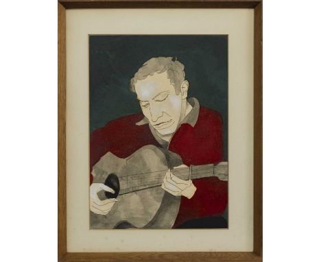 * ALASDAIR GRAY (SCOTTISH 1934 - 2019),RED GUITARISTmixed media on paper, signed, titled and dated 1967 versoimage size 35.5c