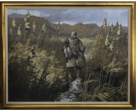 * BOB WYATT,HUNTING DAYoil on canvas, signedimage size 85cm x 110cm, overall size 100cm x 126cm Framed.