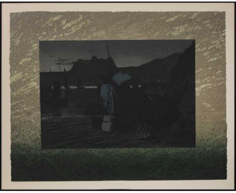 * WILL MACLEAN MBE RSA RGI RSE HON D.LITT (SCOTTISH b.1941),THE WAITINGcoloured etching on paper, titled label versoimage siz