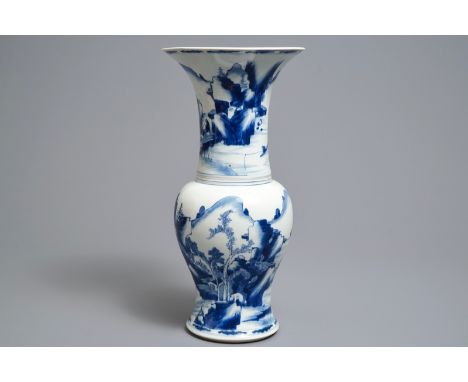 A Chinese blue and white yenyen vase with figures in a landscape, Kangxi -- H.: 45 cmÊ Condition: (UV-checked) - With two res