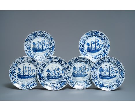 Six Chinese blue and white 'VOC-ship' dishes, Kangxi -- Dia.: 25,5 cmÊ Ref.: - Traces of Trade, Chinese Export Porcelain Dona