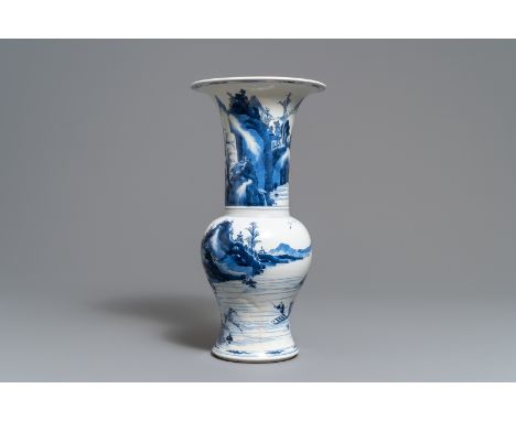 A Chinese blue and white yenyen vase with figures in a landscape, Kangxi -- H.: 45,5 cm   ---   Condition reports, high resol