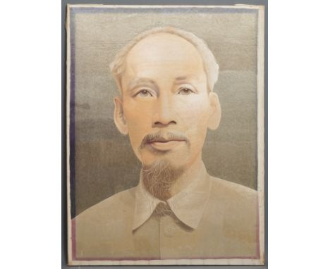 Vietnamese school, Nha Trang, 20th C.: an embroidered silk portrait of Ho Chi Minh -- Dim.: 122 x 92 cm  --  Condition report