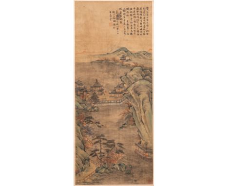 Chinese school, after Qiu Ying (c.1494-1551/52), ink and colour on silk: mountainous landscape, inscribed and dated 1545Dim.: