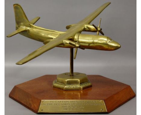 Brass Plaque, model of a Fokker aeroplane inscribed, 'To Captain Spencer Allen on the occasion of his Retirement 30 June 1989
