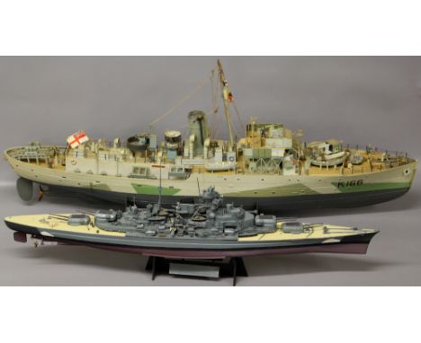 Two model warships. K166 Snowberry & The Bismark
