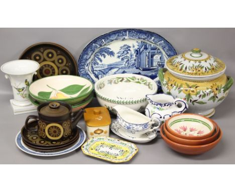 A Portmeirion Botanic Garden Bowl together with various ceramic items including Portuguese lidded tureen, blue & white wares 