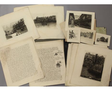 19th Century ephemera - an original manuscript by Edwin Edwards, together with a quantity of etchings by the same hand in Lon