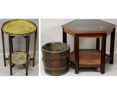 A glass-topped hexagonal occasional table (61w x 48 cm h) &amp; coopered planter together with an early 20th century Eastern 