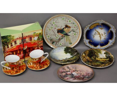 M. Reden Limoges plate no. 6887 together with 3 other bone china display plates and a boxed porcelain set of 2 cups & saucers