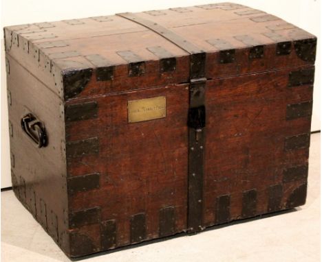 A Victorian metal bound silver chest by Carrington & Co, Regent Street, London (84 x 54 x 62 cm h) bearing a brass plaque wit