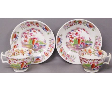 Two 19th Century cups & saucers with chinoiserie decoration