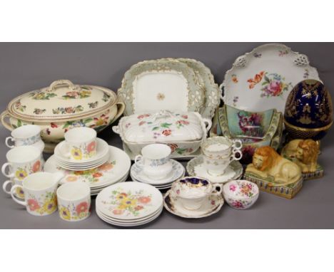 A collection of ceramic wares including Wedgood coffee wares, Staffordshire lidded tureen, 19th Century sandwich plates & tea