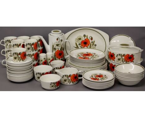 J & G Meakin - a quantity of tea and dinner service items including  cups, saucers, 2 sugar bowls, jug, coffee pot, side, med