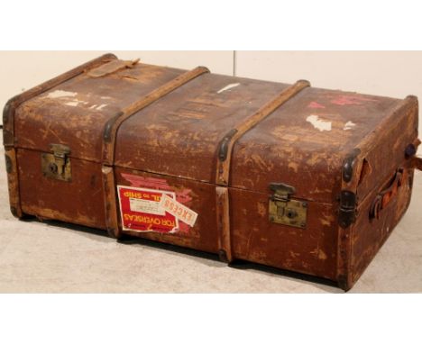 Early 20th century trunk with wooden ribs & metal fastenings