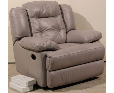 A light grey leather, electronic reclining chair (112 x 110 x 108 cm h) - as new -complete with unopened leather cleaning sol