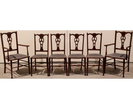 Six Edwardian mahogany light dining or side chairs (2 carvers & 4 others)
