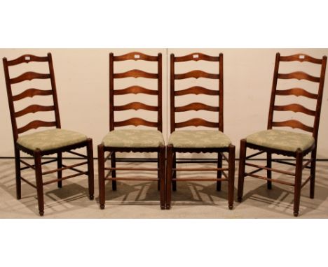 Four ladder back side chairs with upholstered seats