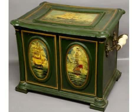 A 19th Century painted metal trunk of small proportions - coal box/purdomium. 56x35x39h cm