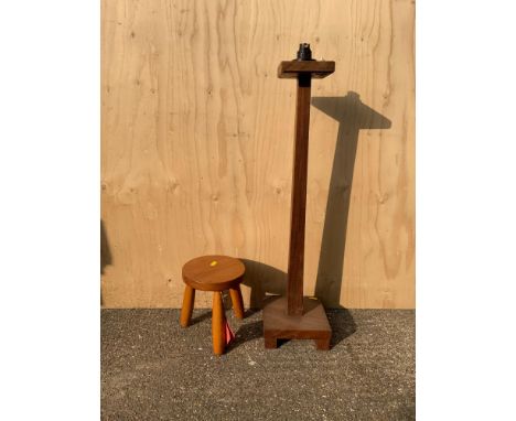 Wooden Lamp Base and Three Legged Stool 