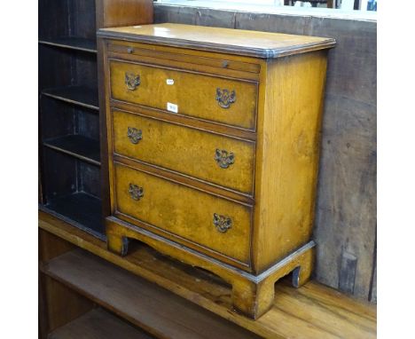 A reproduction burr-walnut bachelor's chest with 3 drawers, on bracket feet, W61cm, H71cm, D30cm 