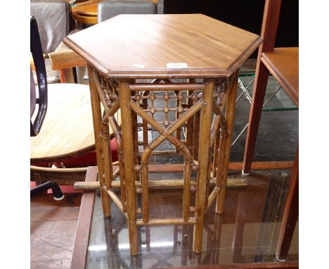 An Anglo-Moorish hexagonal side table, with bobbin and brass detail, W45cm, H54cm 