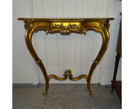 A giltwood and gesso console table, on cabriole legs, W96cm, H87cm 