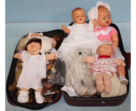 A quantity of various toy figures including two dolls, various Cabbage Patch Kids and three Norwegian trolls etc.