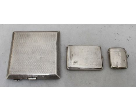 A silver cigarette case and silver match-book case, both with engine-turned decoration, Birmingham 1928 & 1934 respectively, 